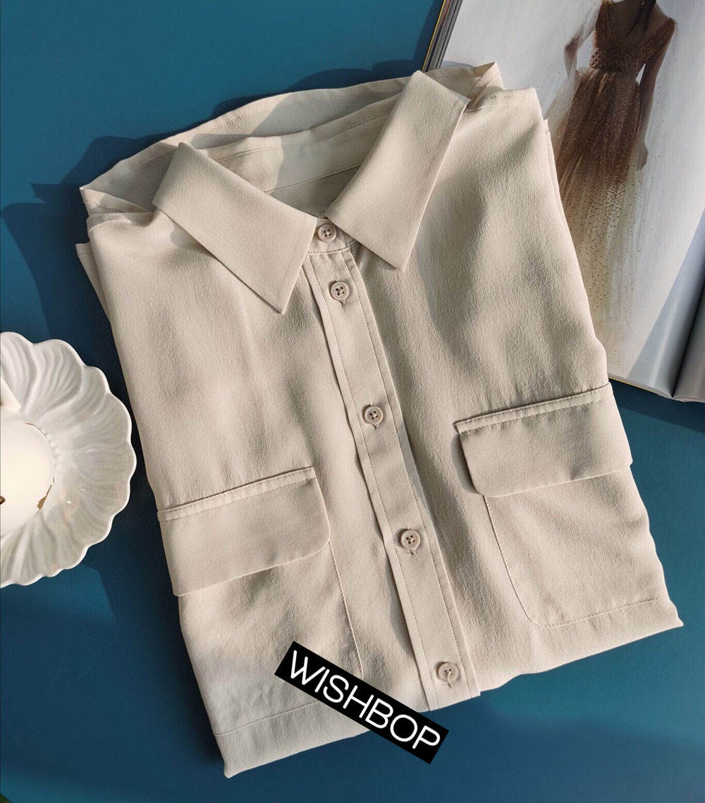 Female High-end Silk Solid Color Basic Blouse Shirt